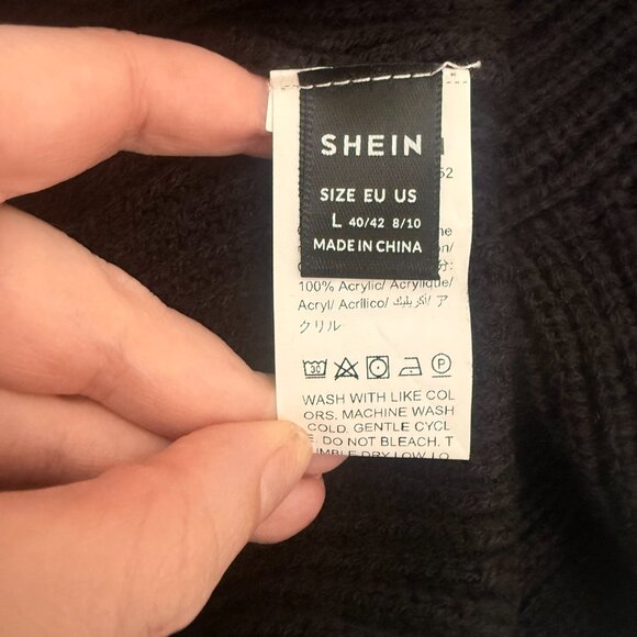 Black Open Back Gold Chain Detail Sweater | Slouchy Knit | Size L - Picture 9 of 10